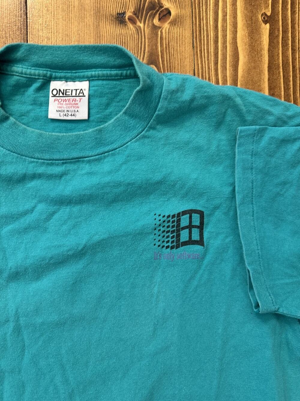 Vintage Microsoft Tech T-Shirt Mens Large Made USA Promo 90s Chicago Musical Tee